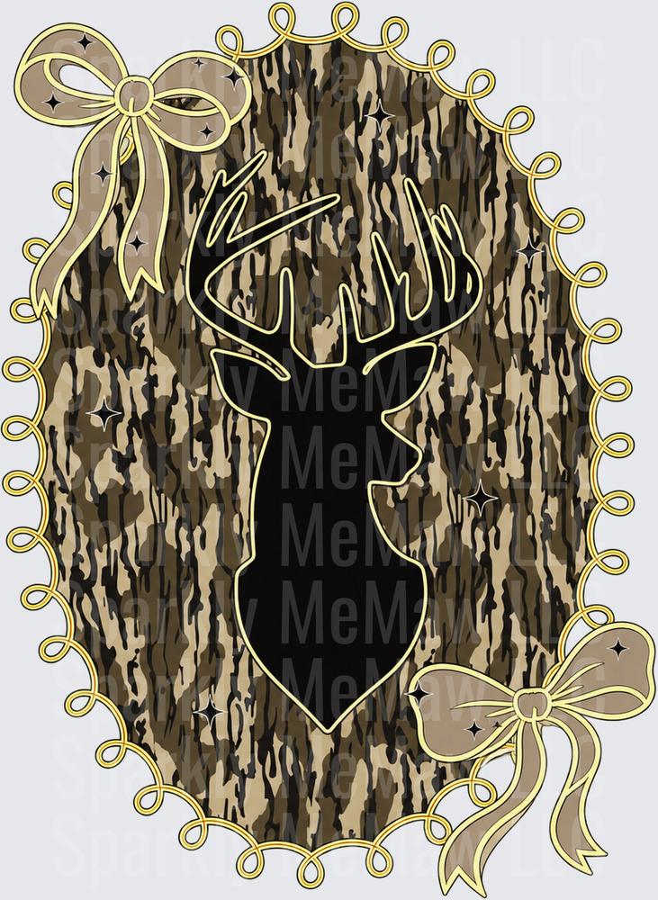 Buck Silhouette Camo Oval UV DTF Decal