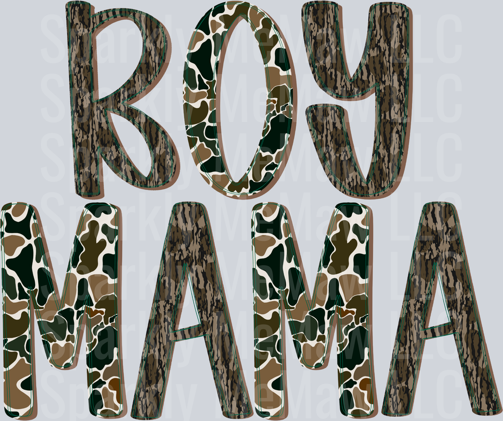 ROY MAMA Mixed Camouflage and Tree Bark Pattern Lettering UV DTF Decal