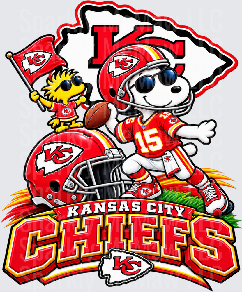 Snoopy & Woodstock Chiefs Fan UV DTF DECAL (HARD SMOOTH SURFACE)