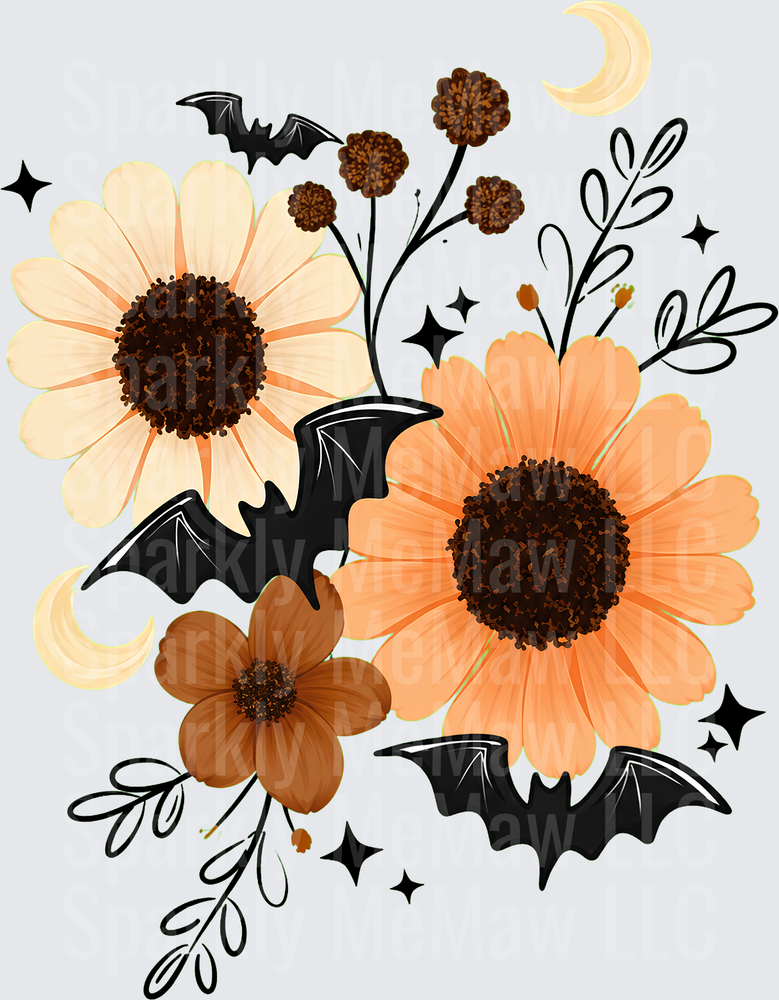 Halloween Floral Bats Moon UV DTF Decal