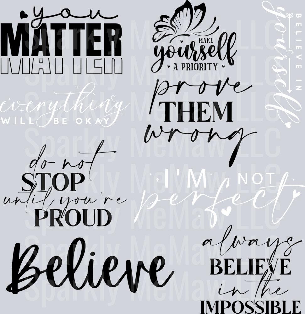 Inspirational Word sheet UV DTF Element Sheet 9x9