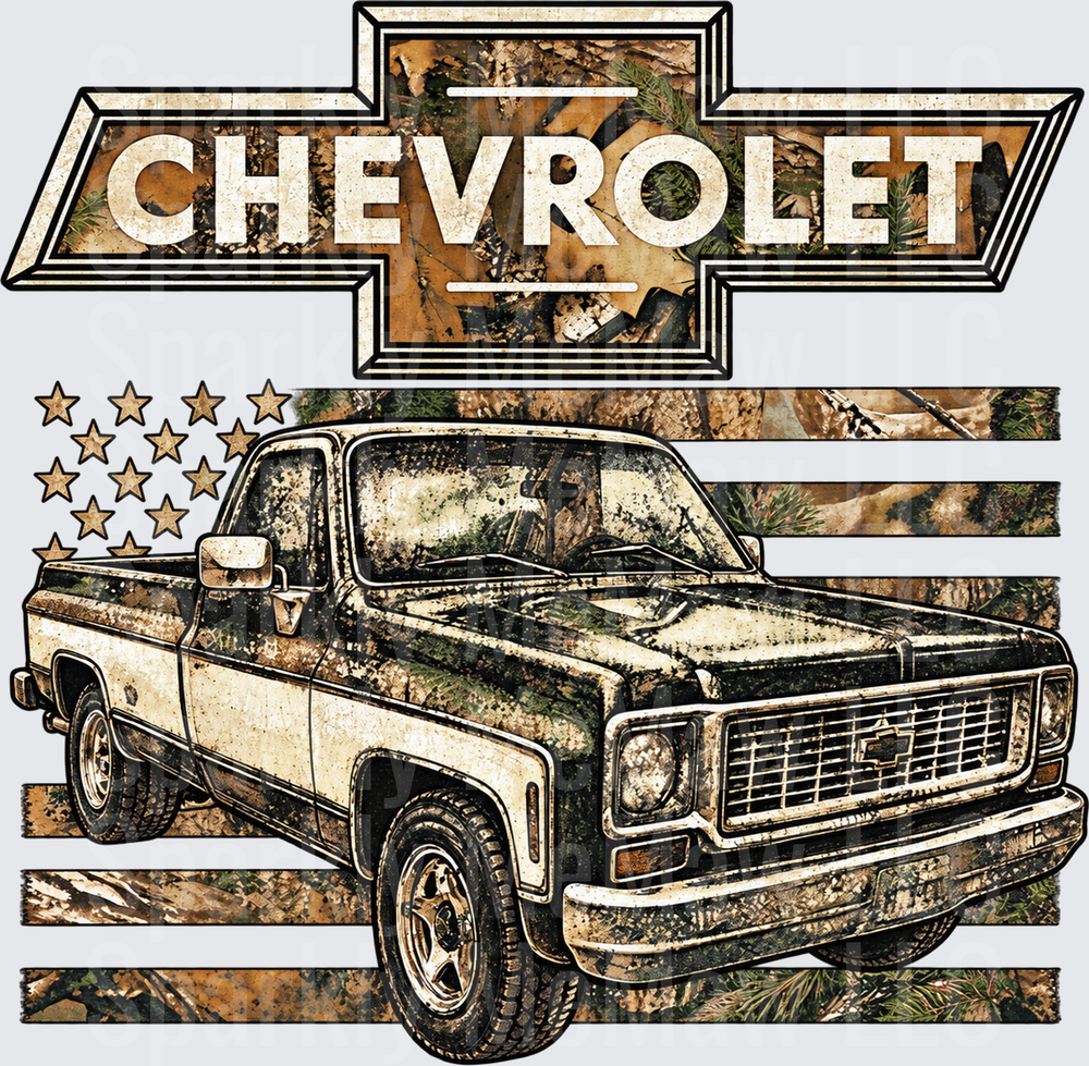 Chevrolet Camo Square Body Truck is a DTF Transfer for Fabrics
