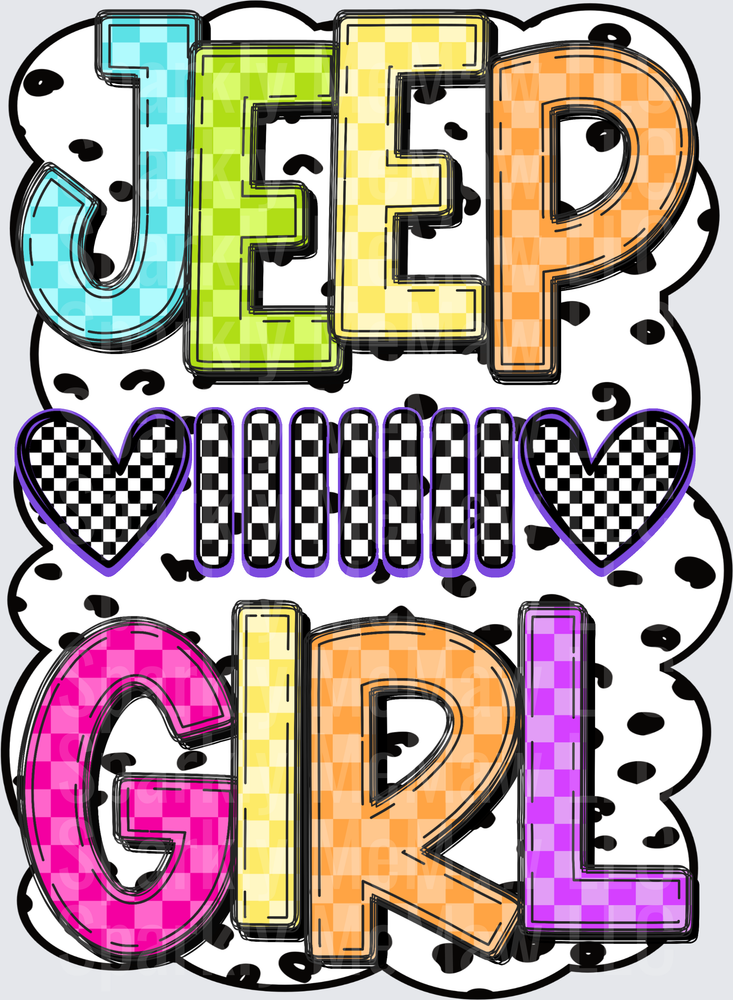 Jeep Country Girl Checkered Pattern Text Design UV DTF Decal
