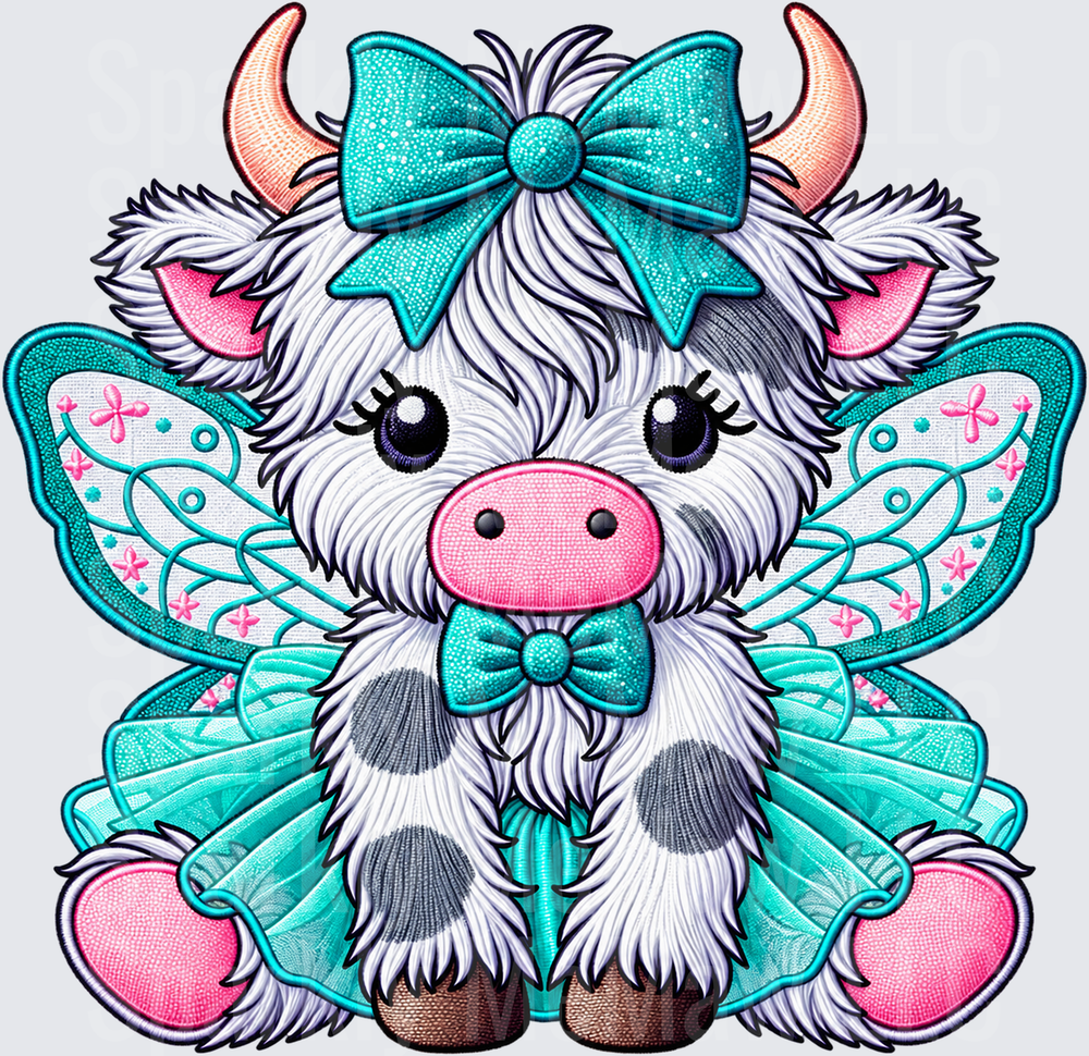 Fairy Cow Teal Bow UV DTF DECAL (HARD SMOOTH SURFACE)
