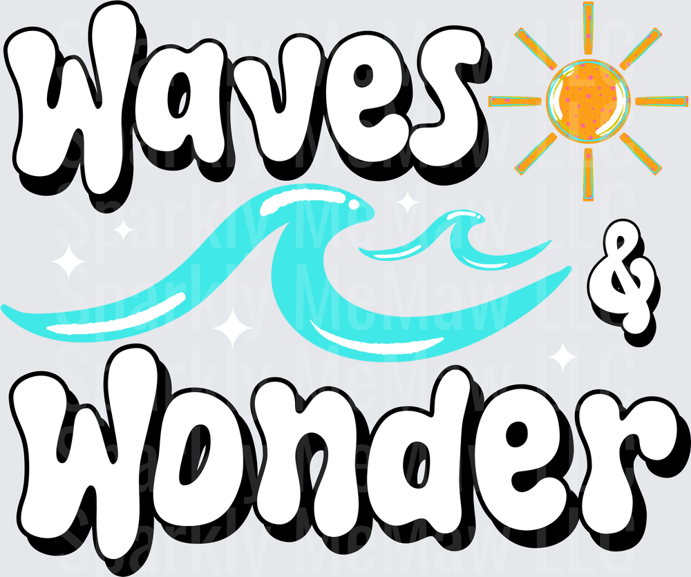 Waves and Wonder Beach Typography with Sun and Ocean Design UV DTF Decal