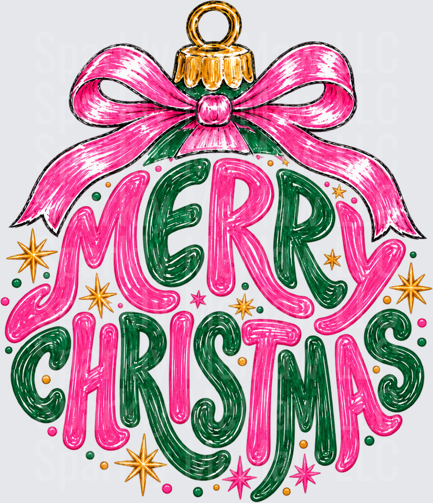 Merry Christmas Ornament Pink Bow UV DTF Decal