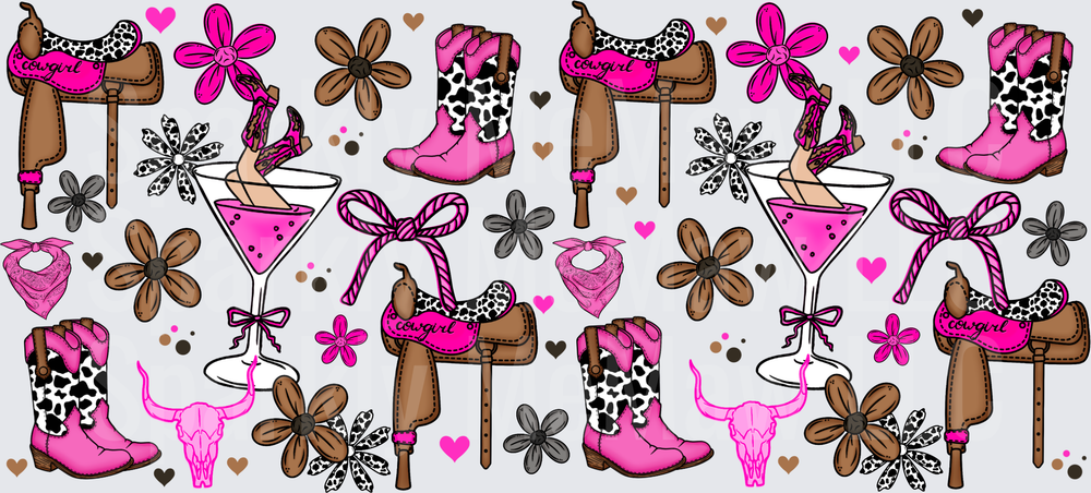 Pink Cowgirl Western Pattern This is a UV DTF 16 OZ Wrap
