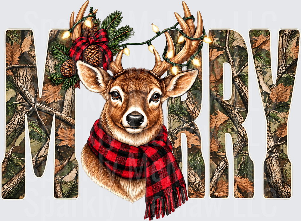 Merry Camo Deer Christmas DTF Transfer for Fabrics