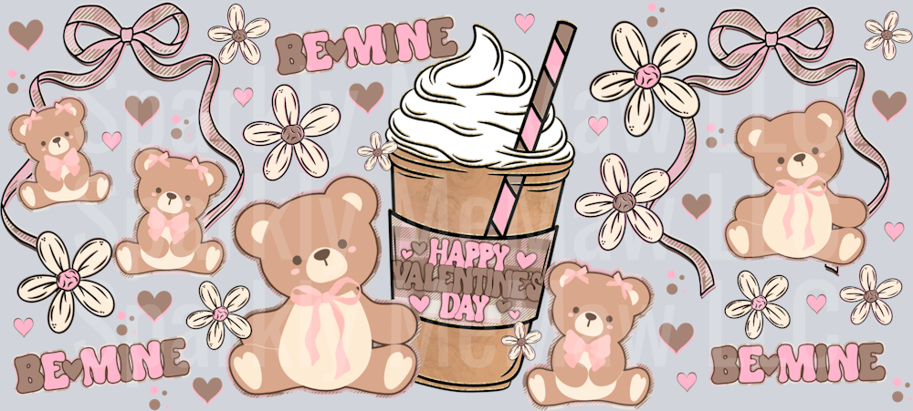 Be Mine Bear 16 oz UV DTF Wrap