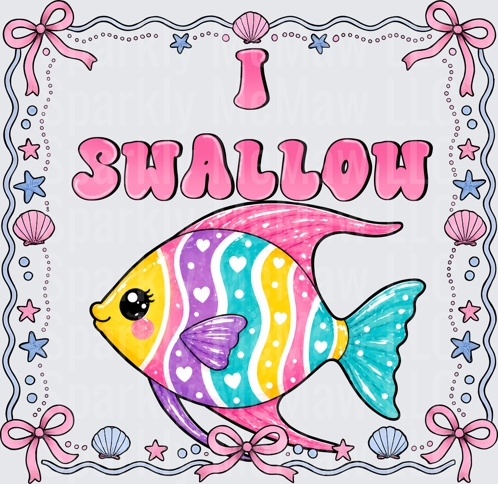 Shallow Cute Rainbow Fish with Hearts and Seashell Border UV DTF Decal
