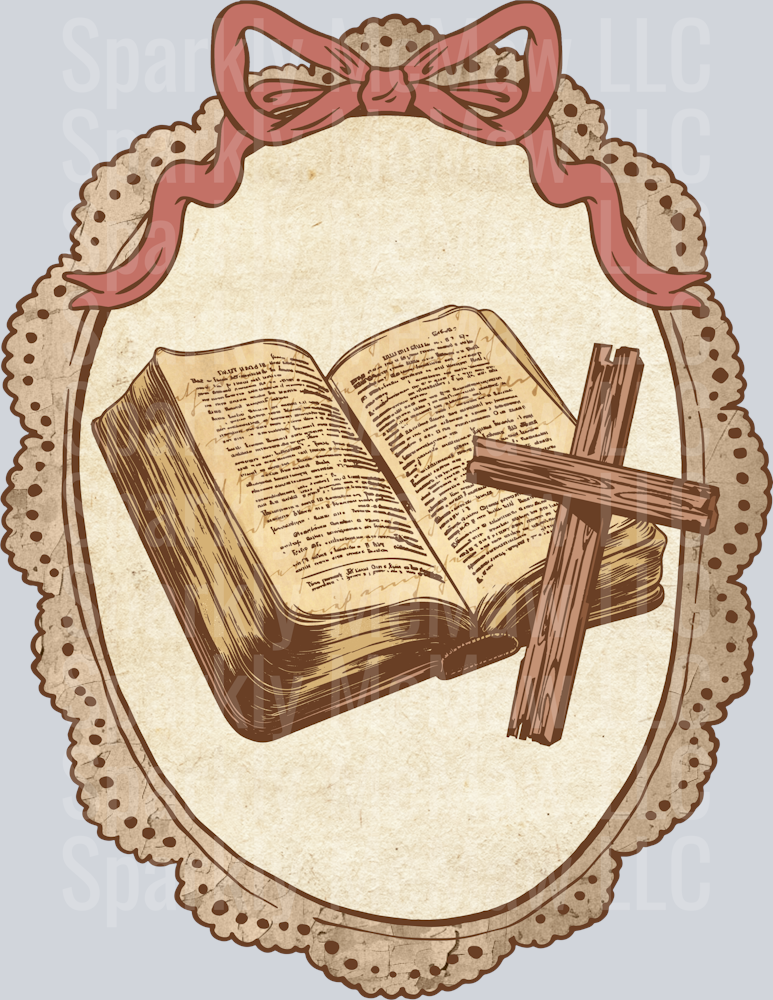 Vintage Bible and Cross DTF Transfer