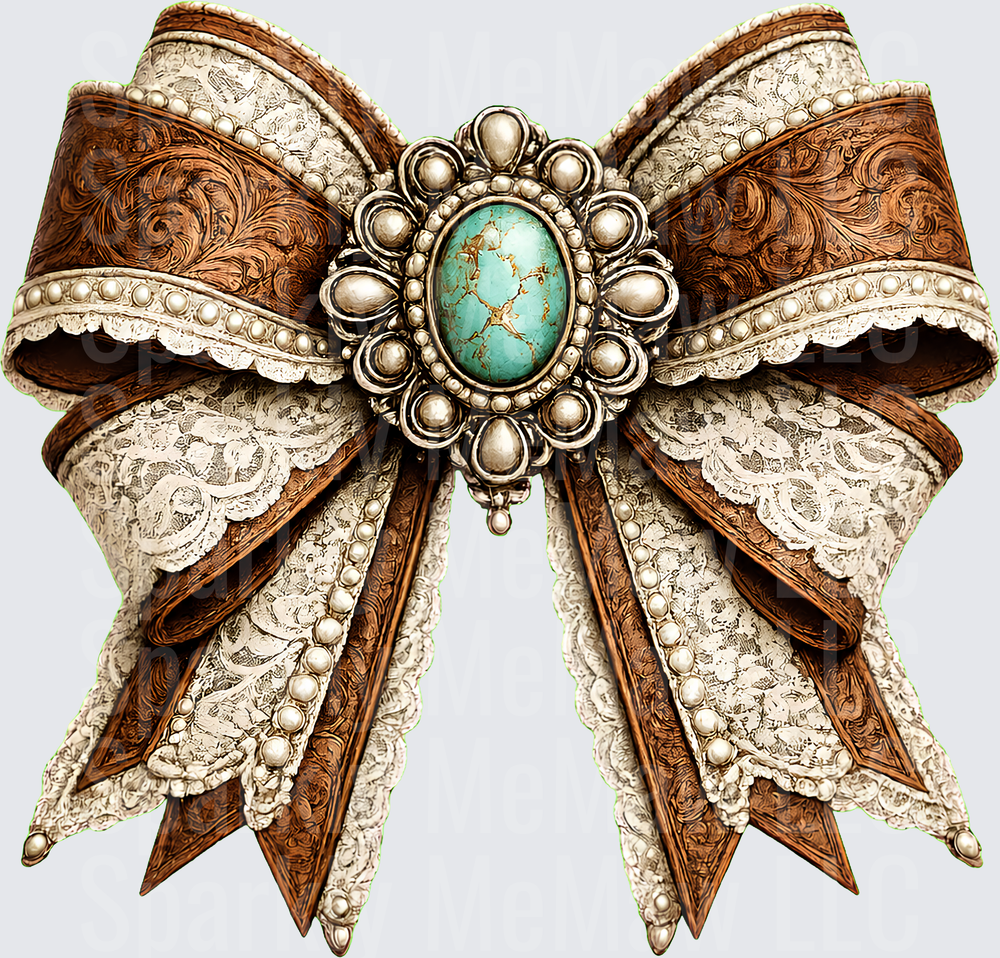 Western Lace Turquoise Bow is a UV DTF Decal