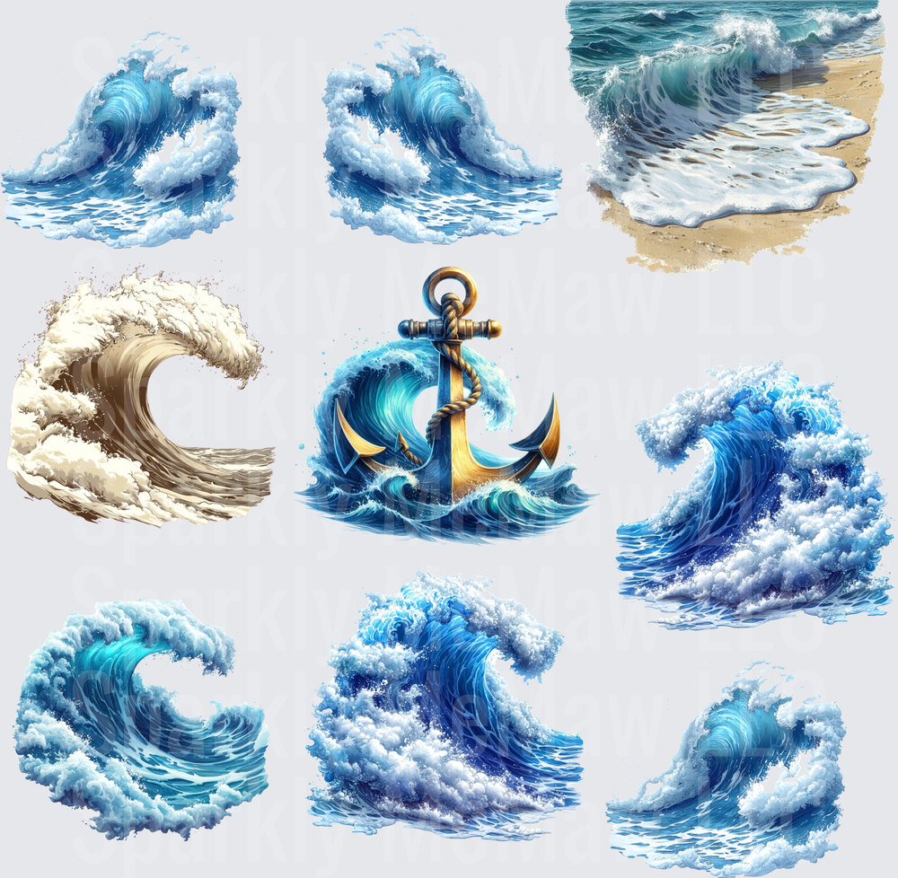Ocean Waves and Anchor Bundle 10x10 inch sheet