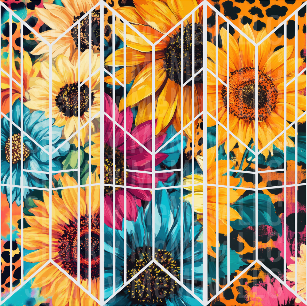 Sunflower Leopard Geometric Floral 10x10 Inch Sheet
