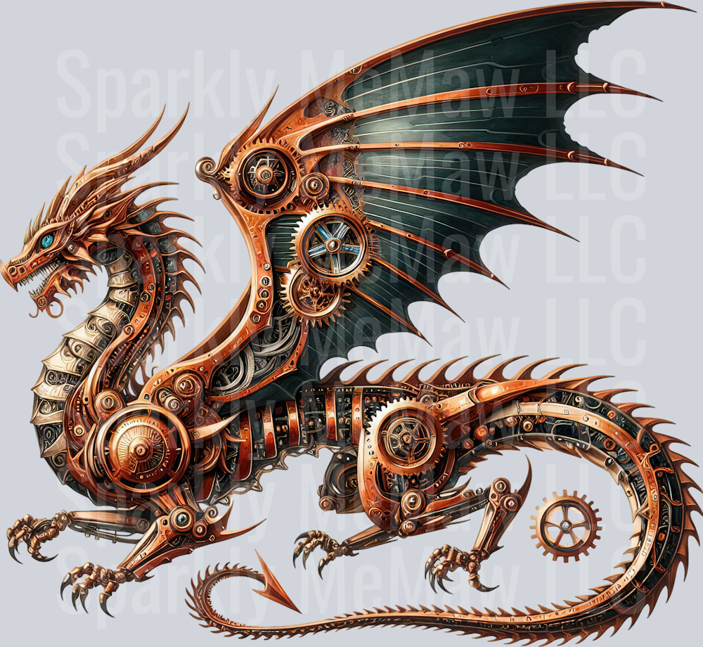 44 Steampunk Dragon UV DTF Clip Art Decal