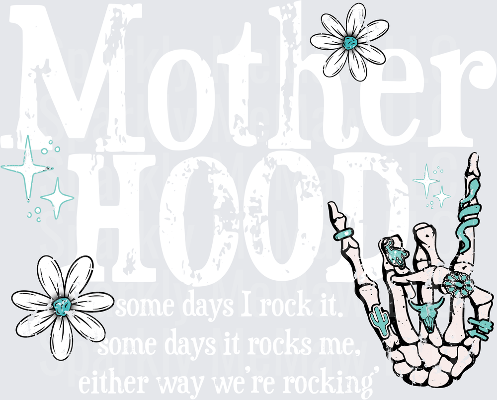 Rock On Skeleton Hand with Turquoise Rings and Daisies