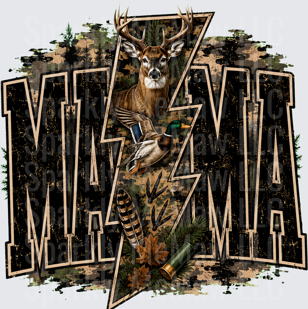Hunting Mama Lightning Bolt Camo UV DTF Decal