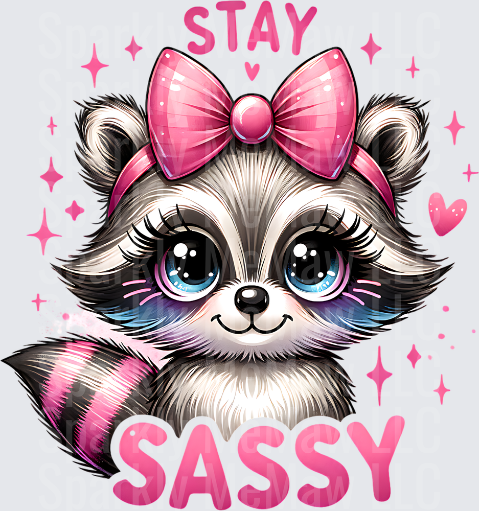 Cute Raccoon with Pink Bow Stay Sassy Quote UV DTF Decal