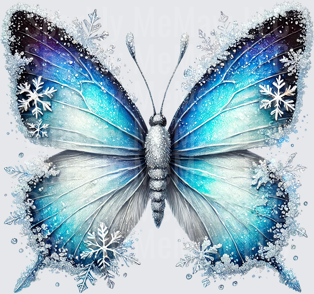 Icy Blue Butterfly Snowflake UV DTF Decal