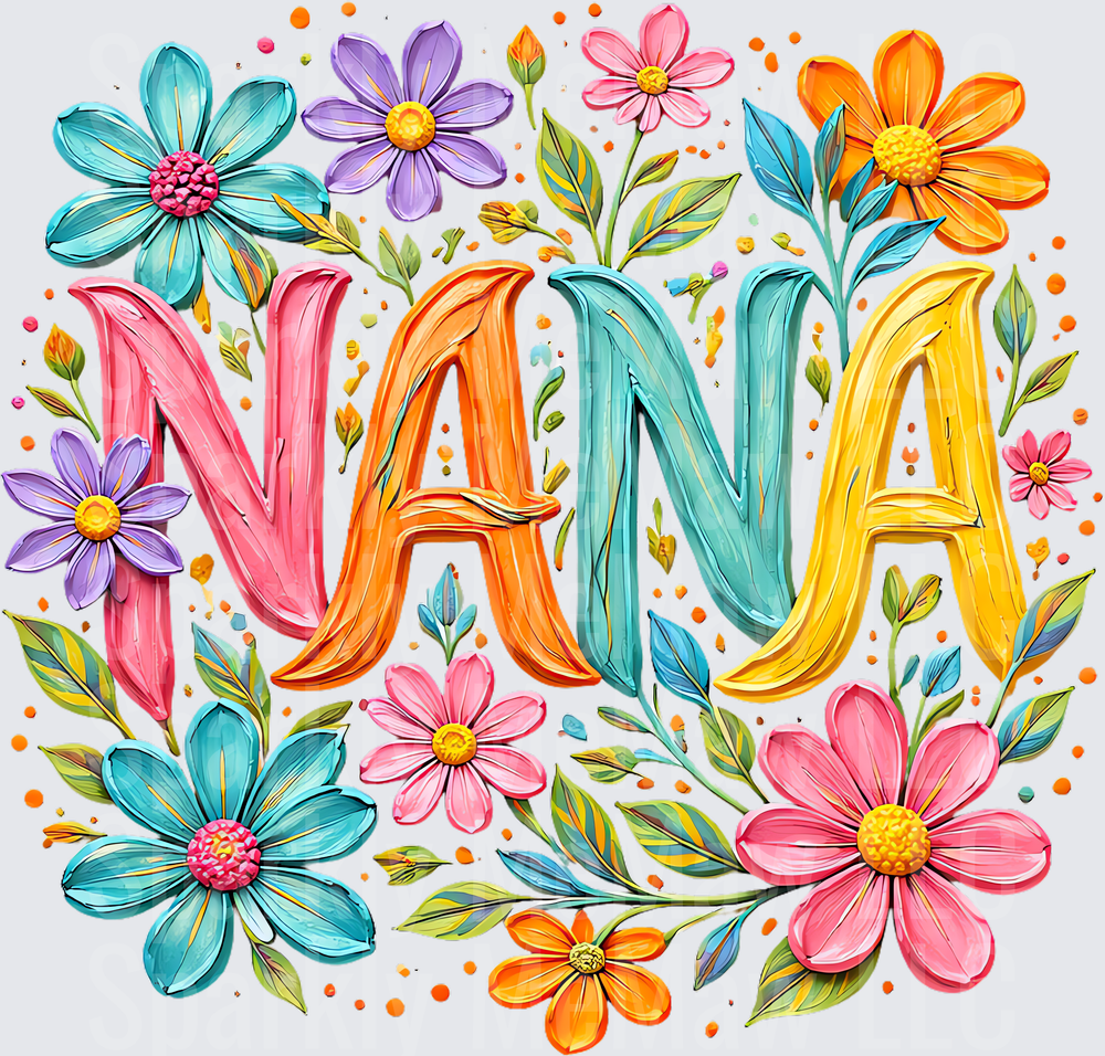 Colorful Floral NANA Text with Vibrant Daisy Flowers UV DTF Decal