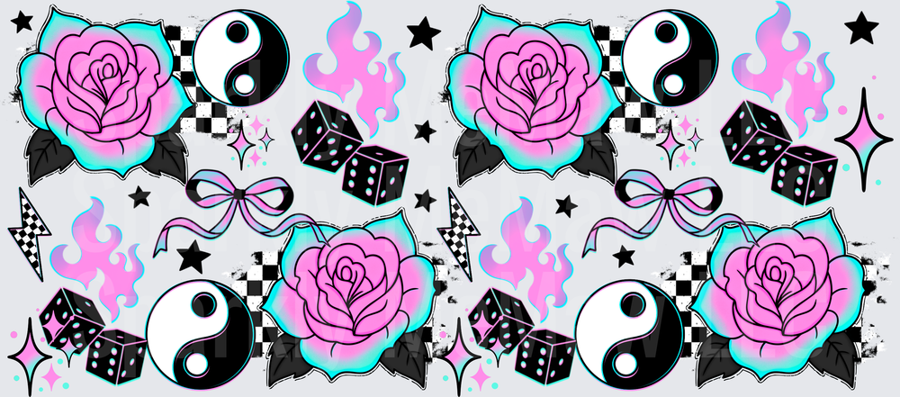 Pink Rose Y2K Grunge Pattern UV DTF 16 OZ Wrap