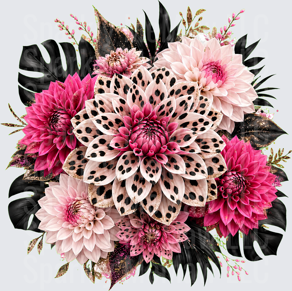 Leopard Print Dahlia Bouquet is a UV DTF Decal