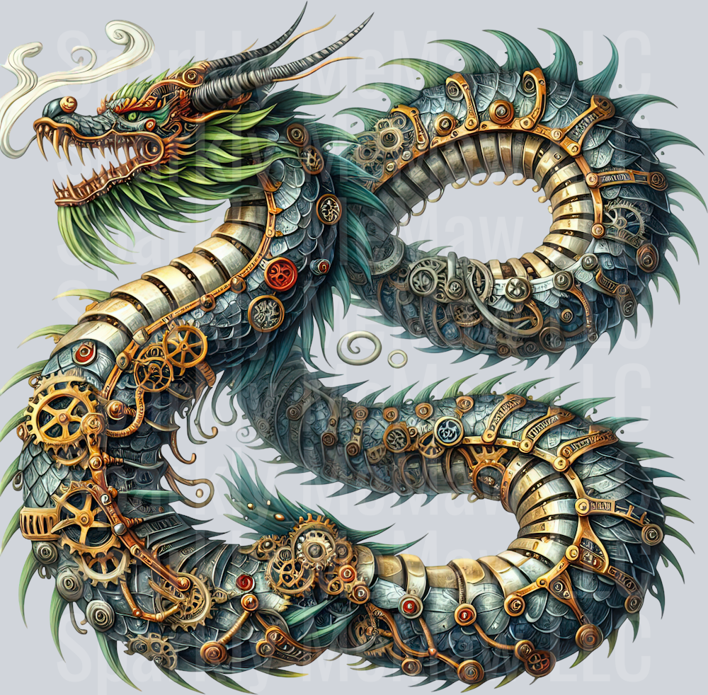 79 Steampunk Dragon UV DTF Clip Art Decal