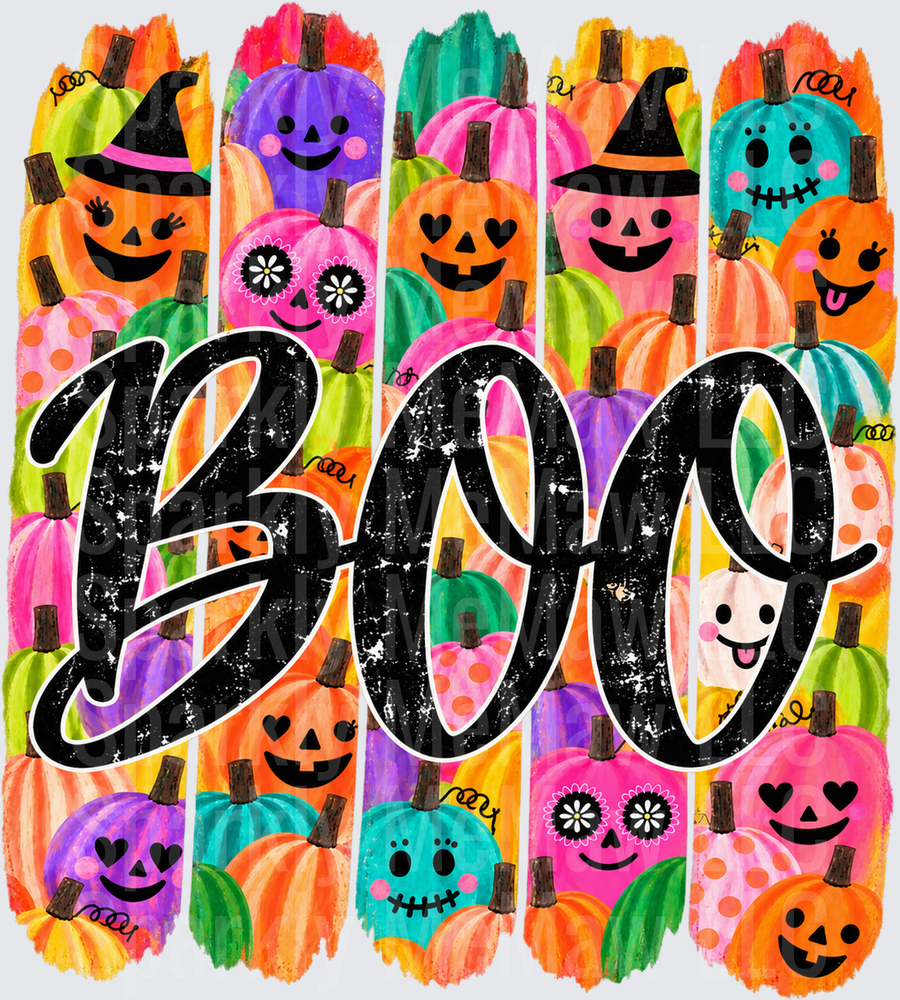 Colorful BOO Halloween Pumpkins UV DTF Decal