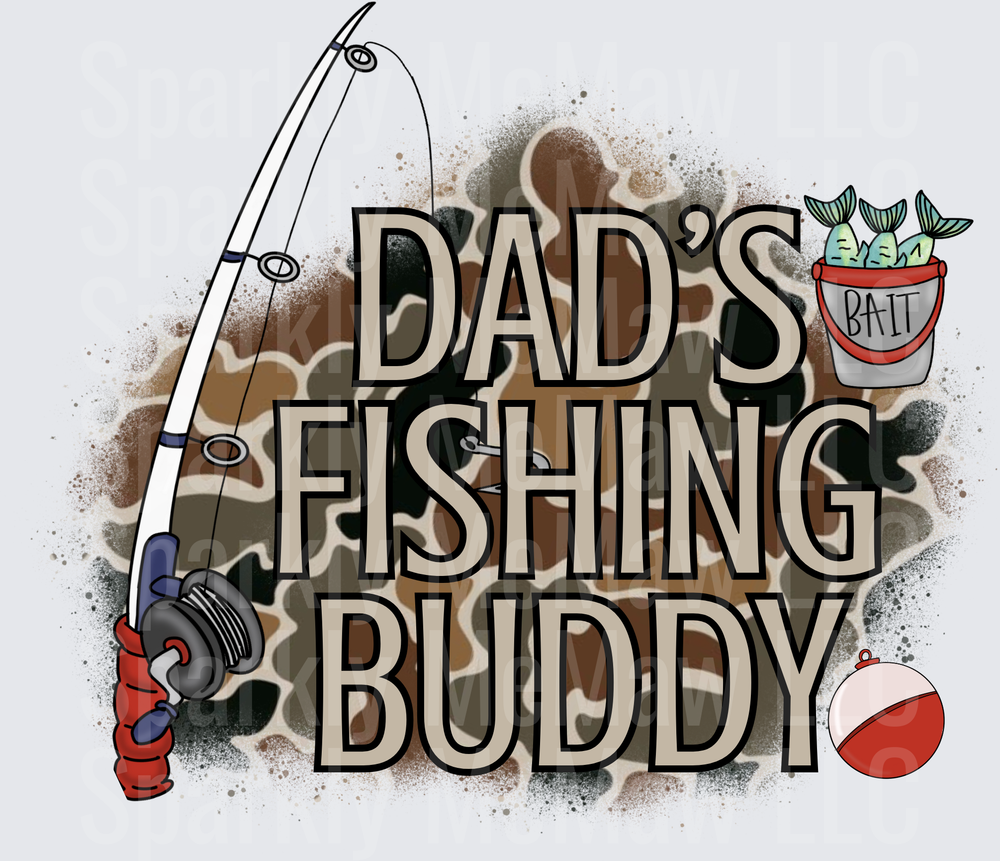 Dad's Fishing Buddy with Camouflage Background and Fishing Rod UV DTF Decal