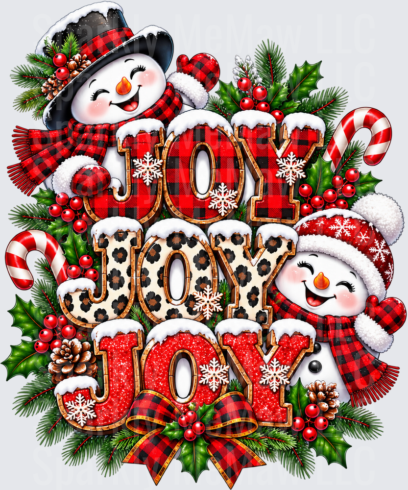 Joy Joy Joy Snowman Christmas this is a UV DTF DECAL (HARD SMOOTH SURFACE)
