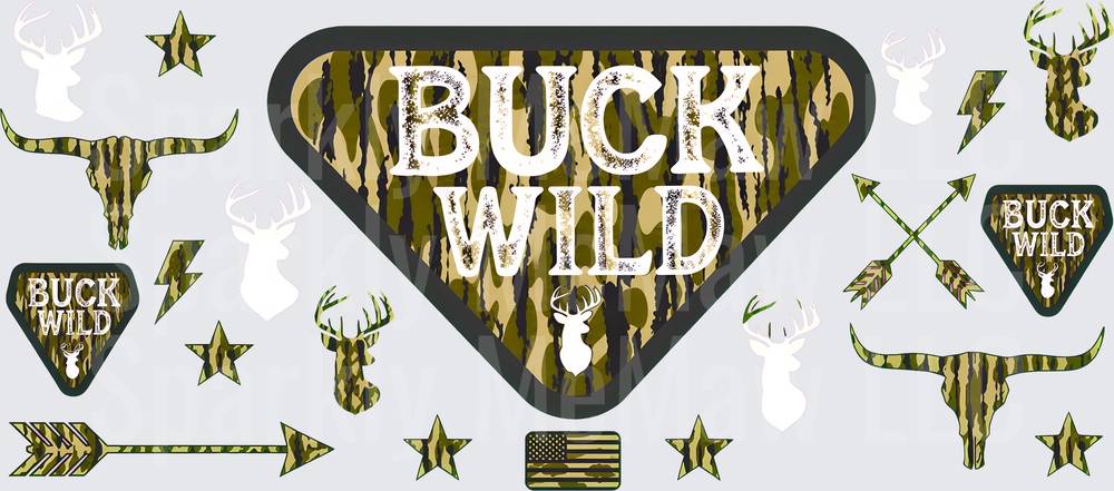 Buck Wild Camo Hunting Gang Sheet UV DTF 16 OZ Wrap