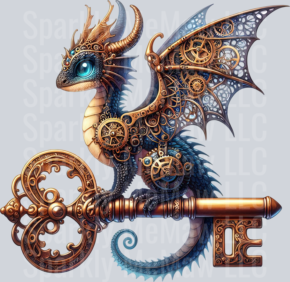 17 Steampunk Dragon UV DTF Clip Art Decal