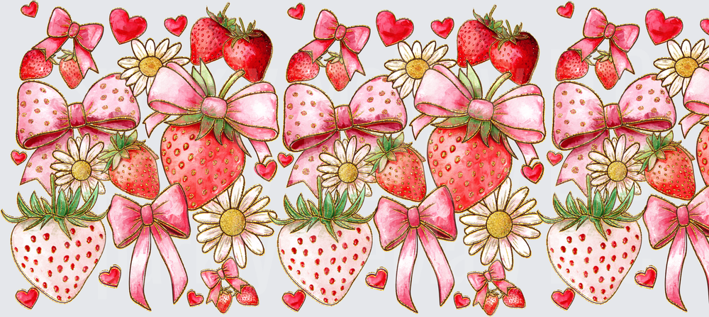 Strawberry Bow Daisy Heart UV DTF 16 OZ Wrap