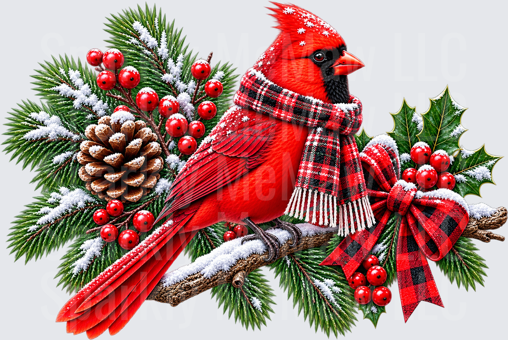 Red Cardinal Christmas Branch UV DTF Decal