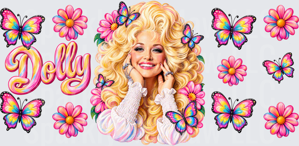 Dolly Floral Butterfly UV DTF 16 oz Wrap