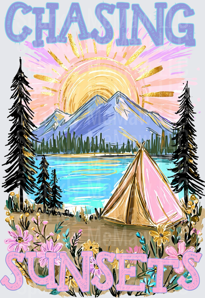 Chasing Sunsets Mountain Lake Camping Wildflower Scene UV DTF Decal