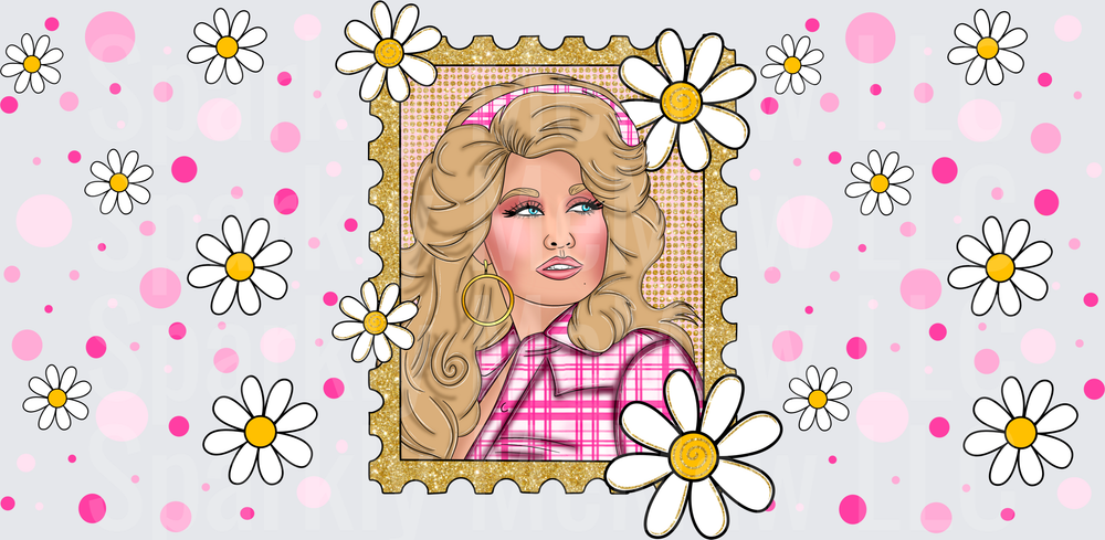 Dolly Parton Floral Stamp UV DTF 16 OZ Wrap