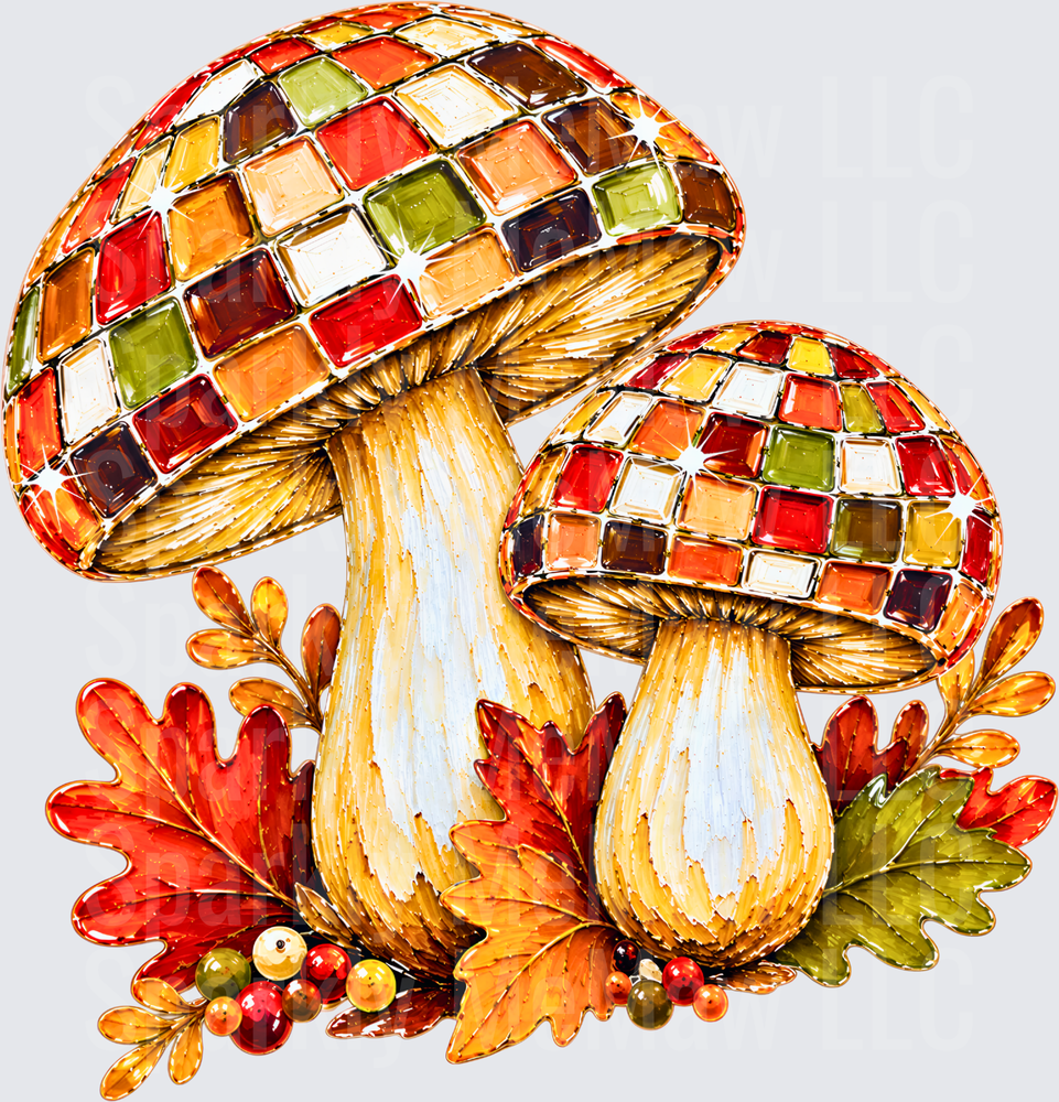 Mosaic Mushrooms Fall Leaves is a UV DTF Decal