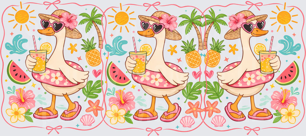 Tropical Flamingo Beach Babes with Drinks and Summer Vibes UV DTF 16 oz Wrap
