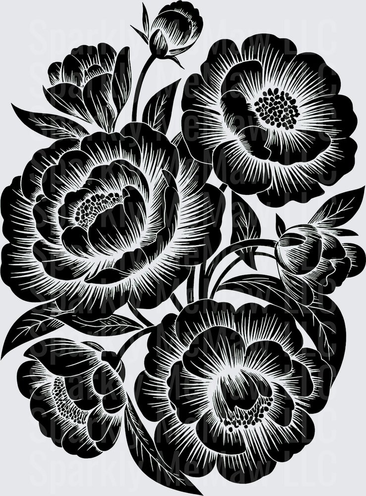 Bold Black Peony Bouquet is a UV DTF Decal