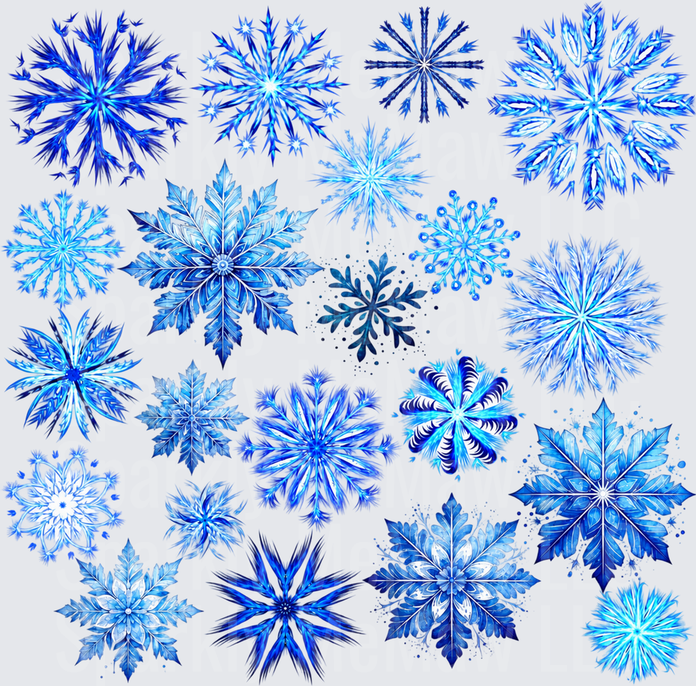 Watercolor Blue Snowflakes Collection This is a 10x10 Cut and Stick UV Sheet