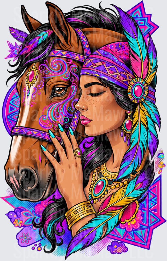 Boho Woman Horse UV DTF Decal