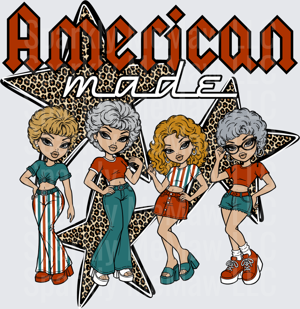 American Mode Four Sassy Women with Leopard Star Background UV DTF Decal