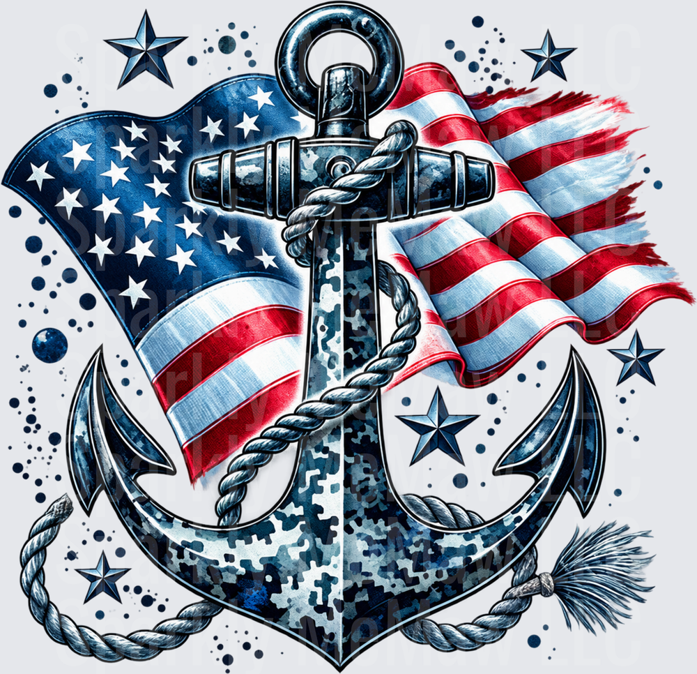 Navy Camo Anchor American Flag DTF Transfer for Fabrics