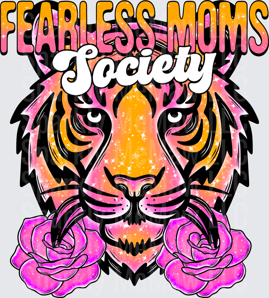 Fearless Moms Society Glitter Tiger with Pink Roses UV DTF Decal
