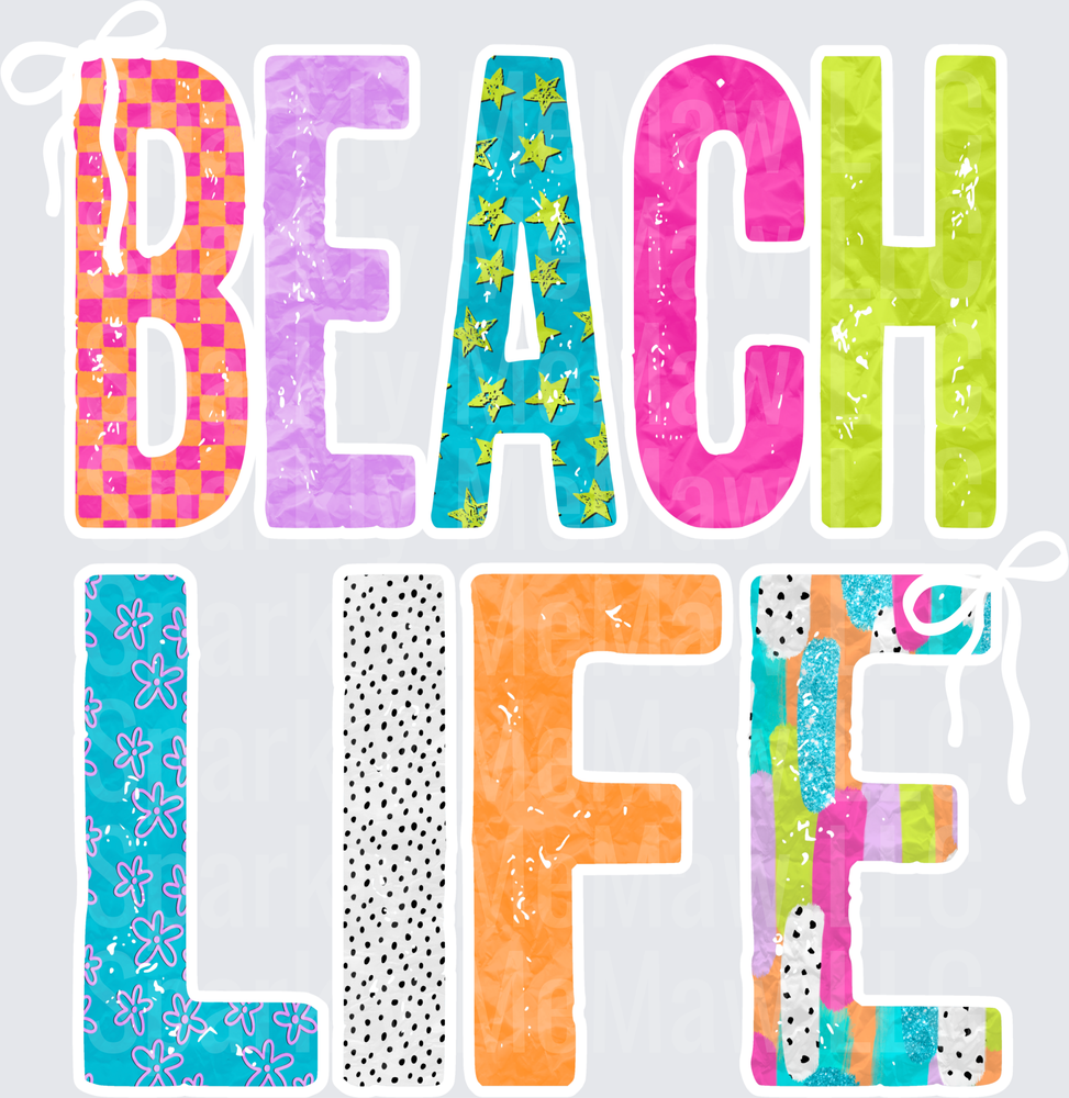 Beach Life Colorful Patterned Letters UV DTF Decal