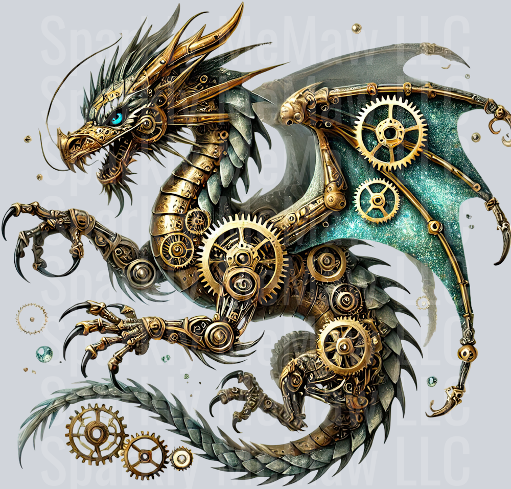 30 Steampunk Dragon UV DTF Clip Art Decal