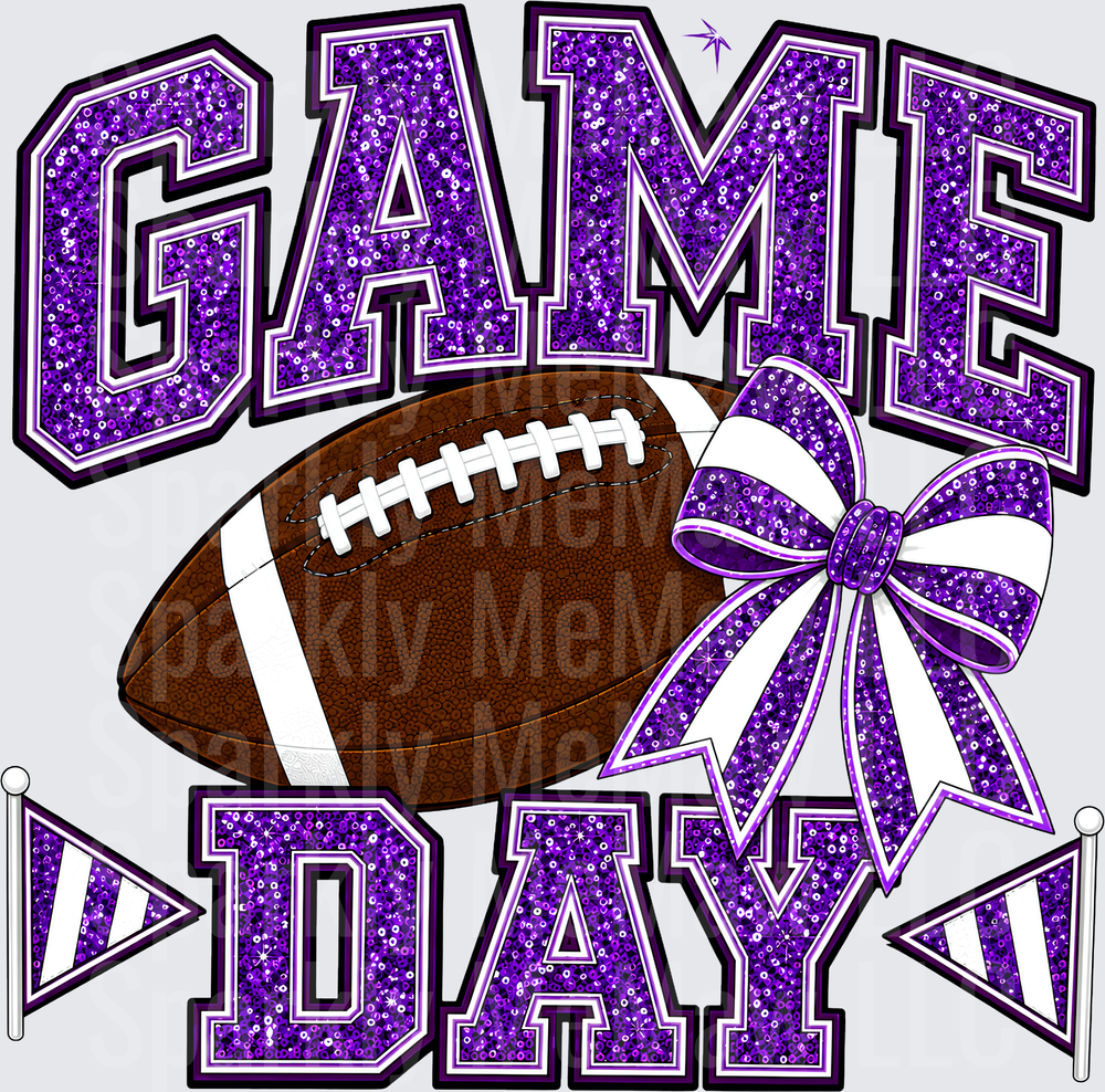 Purple Sequin Football Game Day UV DTF Decal