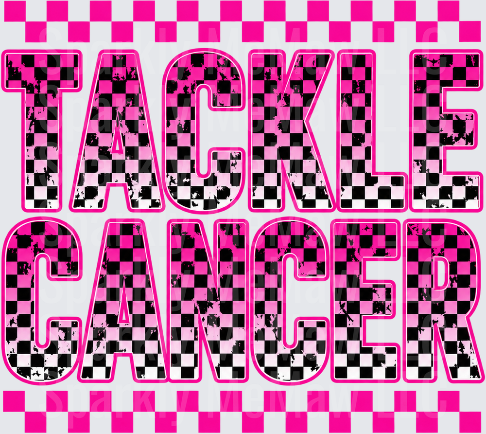 Tackle Cancer Pink Checkered Grunge DTF Transfer for Fabrics