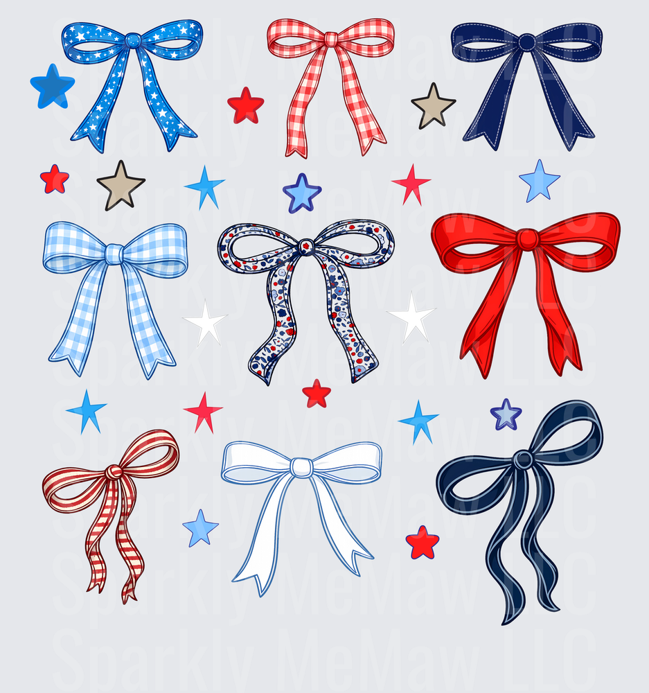 Patriotic Red White Blue Ribbons Bows and Stars UV DTF Decal